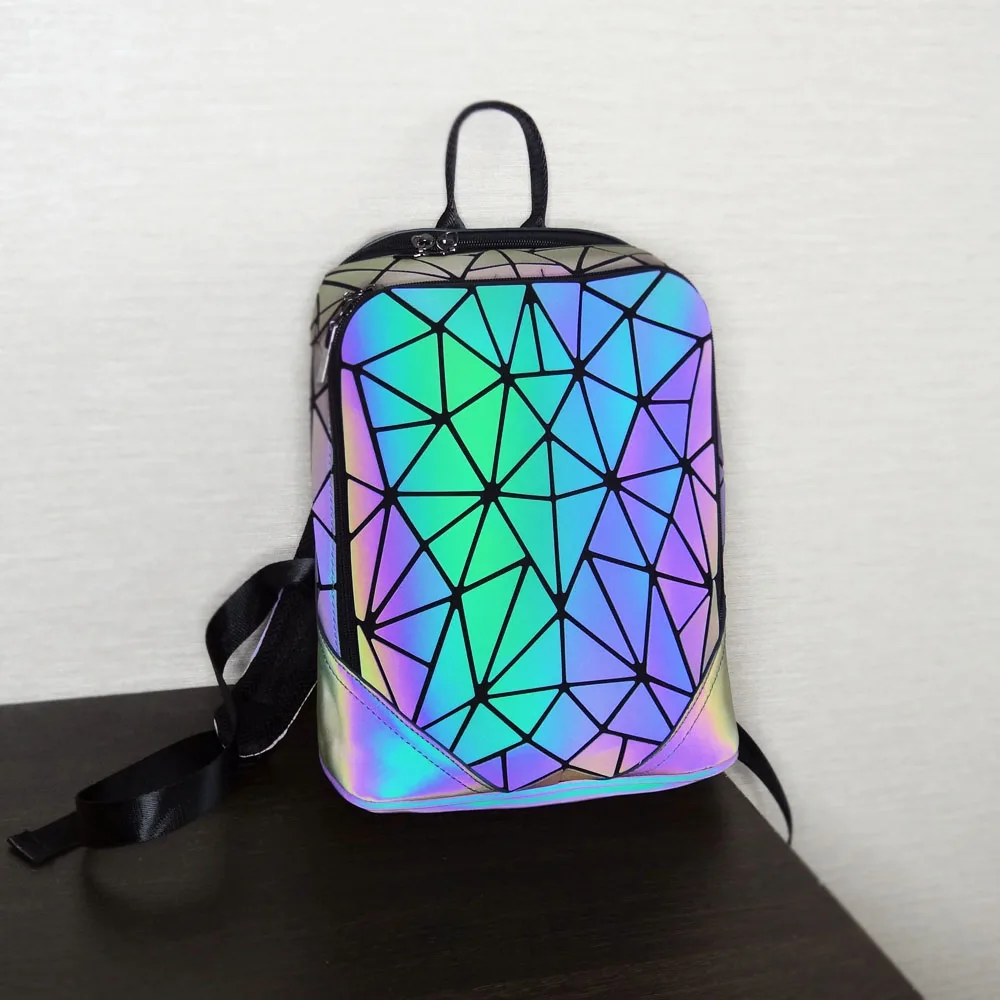 

Lumiliu Fashion Women backpack Big promotion geometric luminous Reflective backpack 2021 new Travel Bags for School Back Pack, Black, silver, white, red, rose, blue