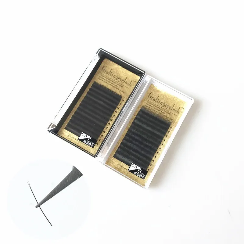 

Wholesale custom eyelash packaging Korean silk Ellipse Eyelash Extensions flat lash tray, Natural black