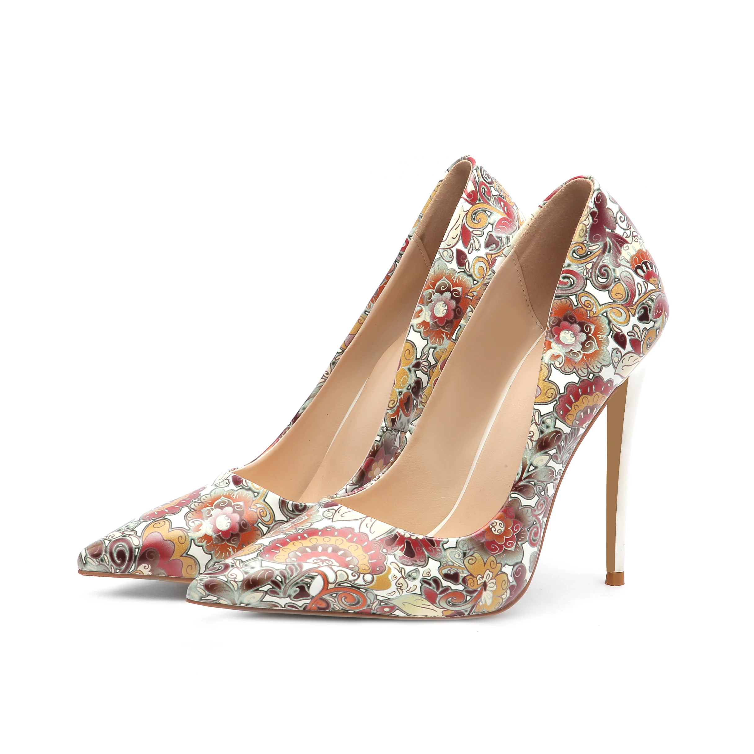 

Latest High Quality Low MOQ High Heels Floral Material Women Shoes For Office, Customized color