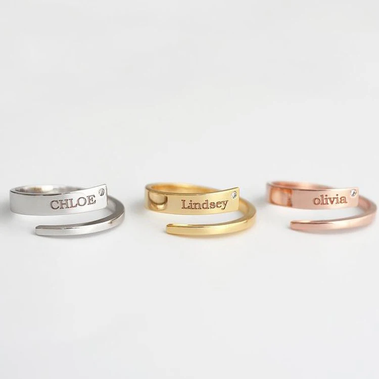925 Sterling Silver Personalized Custom Engraved Adjustable Ring