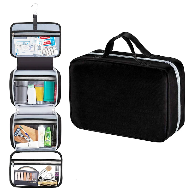 

Factory Customized hanging travel size toiletry bag for storage cosmetics 4 layers with portable handle, Black or customized