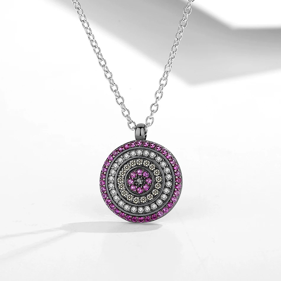 

2019 925 Sterling Silver Jewelry Round Blue Eyes Women Pendant Necklaces