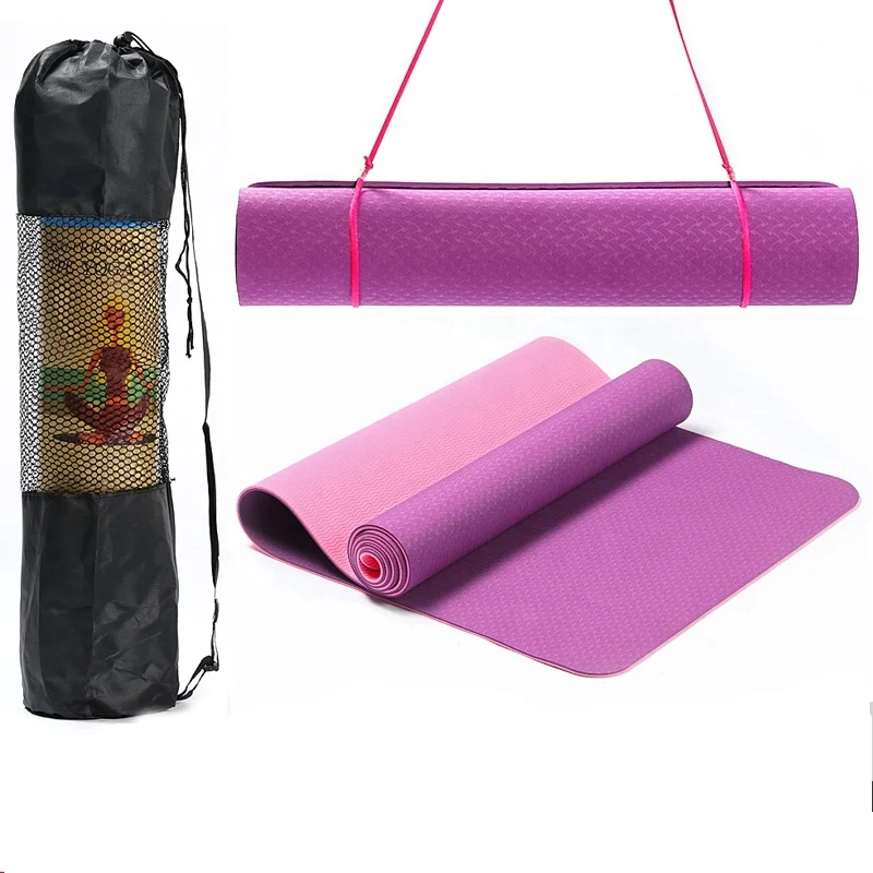 

Eco friendly non slip fitness with carrying strap 1/4 inch workout mat for yoga pilates and floor exercises, Black,green, purple, pink , customized color