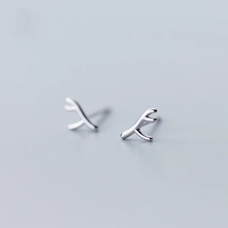 

925-sterling-silver Deer Antler Elk Earrings Sterling Silver Jewelry Brincos Lady Fashion Simple Stud Earrings