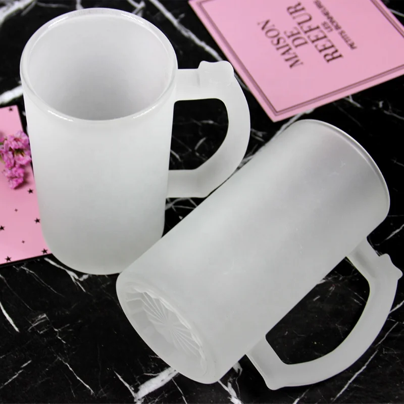 

Rubysub B013-2 Hot Selling Frosted Beer Mug Cheap Wine Cup Sublimation Printing Beer Mug with Handle, White