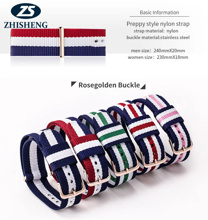 

stainless steel pin buckle fashion bracelet fitness nylon strap watch luxury watch band odm colorful nylon watch strap, 5 colors
