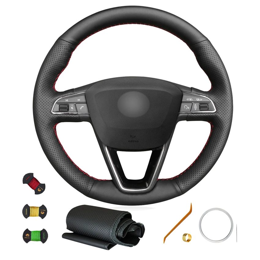 

Hand Sewing Steering Wheel Cover Soft Pu Leather for Seat Leon 2013-2020 / Toledo 2014-2015 / Arona 2017-2020