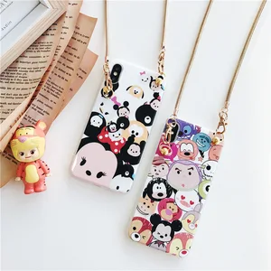 Cartoon Series Necklace Strap Shockproof TPU Back Cover Protective Mobile Phone for  for iPhone 6/6S/7/8 plus X/XS/XR/XS MAX