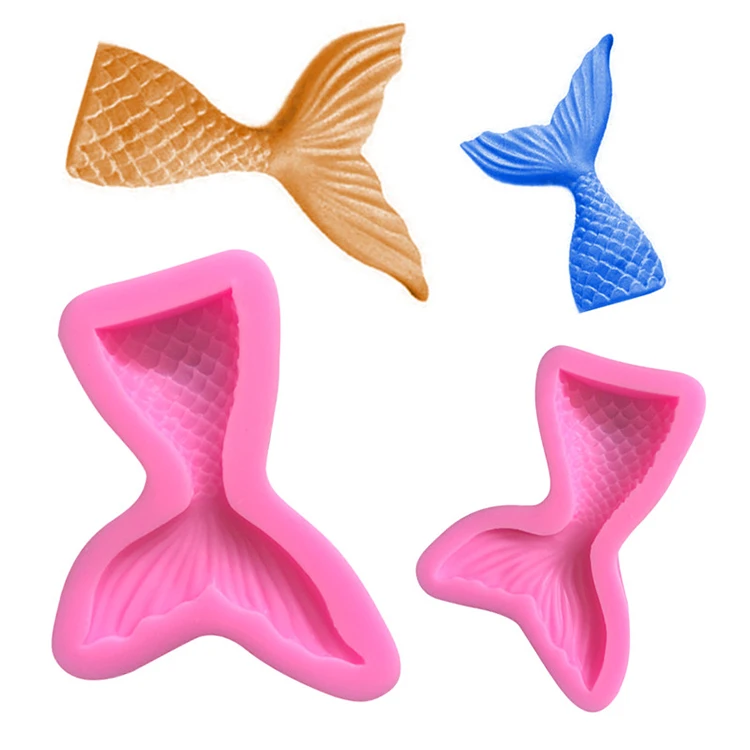 

Amazon Top Seller 2021 Kitchen Accessories Set Baking Tools Silicone Creative Mermaid Tail Fondant Decorating Cakes Mold, Pink gold blue custom