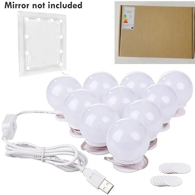 

LED Vanity Mirror Lights Kit with 3 Color Lighting Modes 10pcs led mirror bulbs -- USB type Smart Dimmer for Vanity Table Set, 3000k-6500k