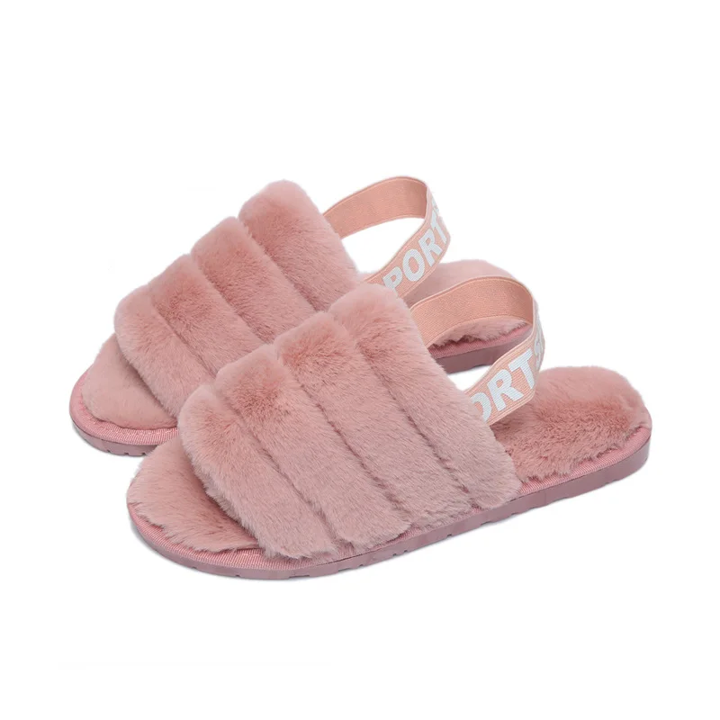 

New style of wool slippers spring and autumn fishmouth anti-skid toe ring elastic belt wearing open toe wool cotton slipper