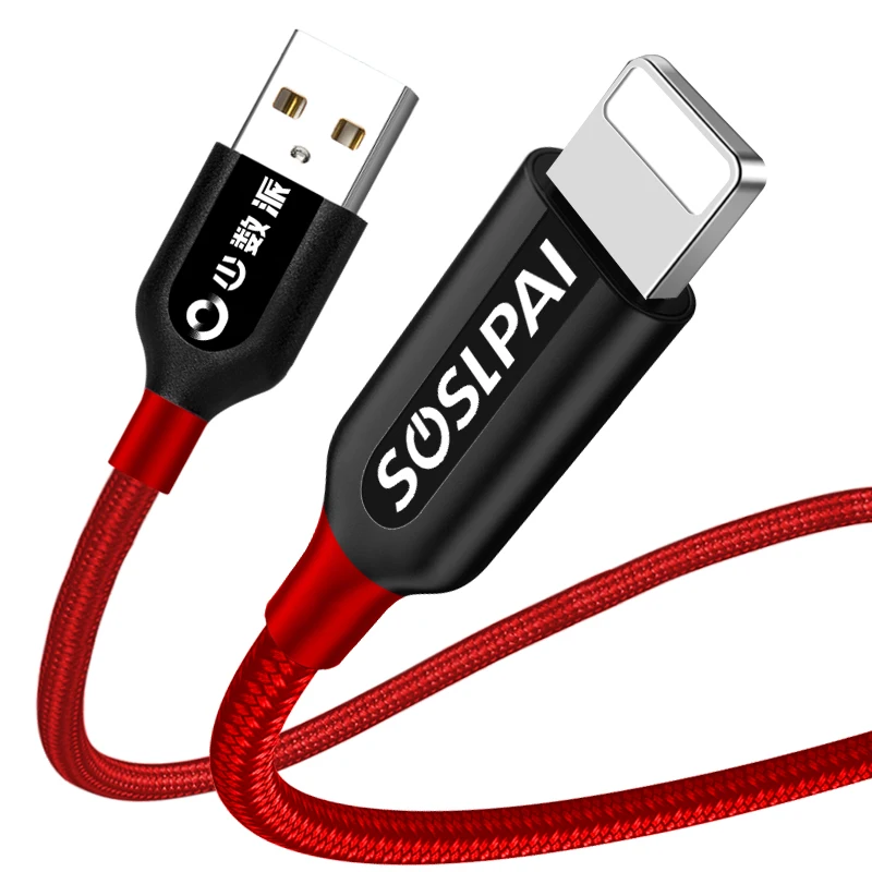 

SOSLPAI best selling nylon+tpe braided usb data cable cover 2.1A fast charging usb cable for iphone, Red