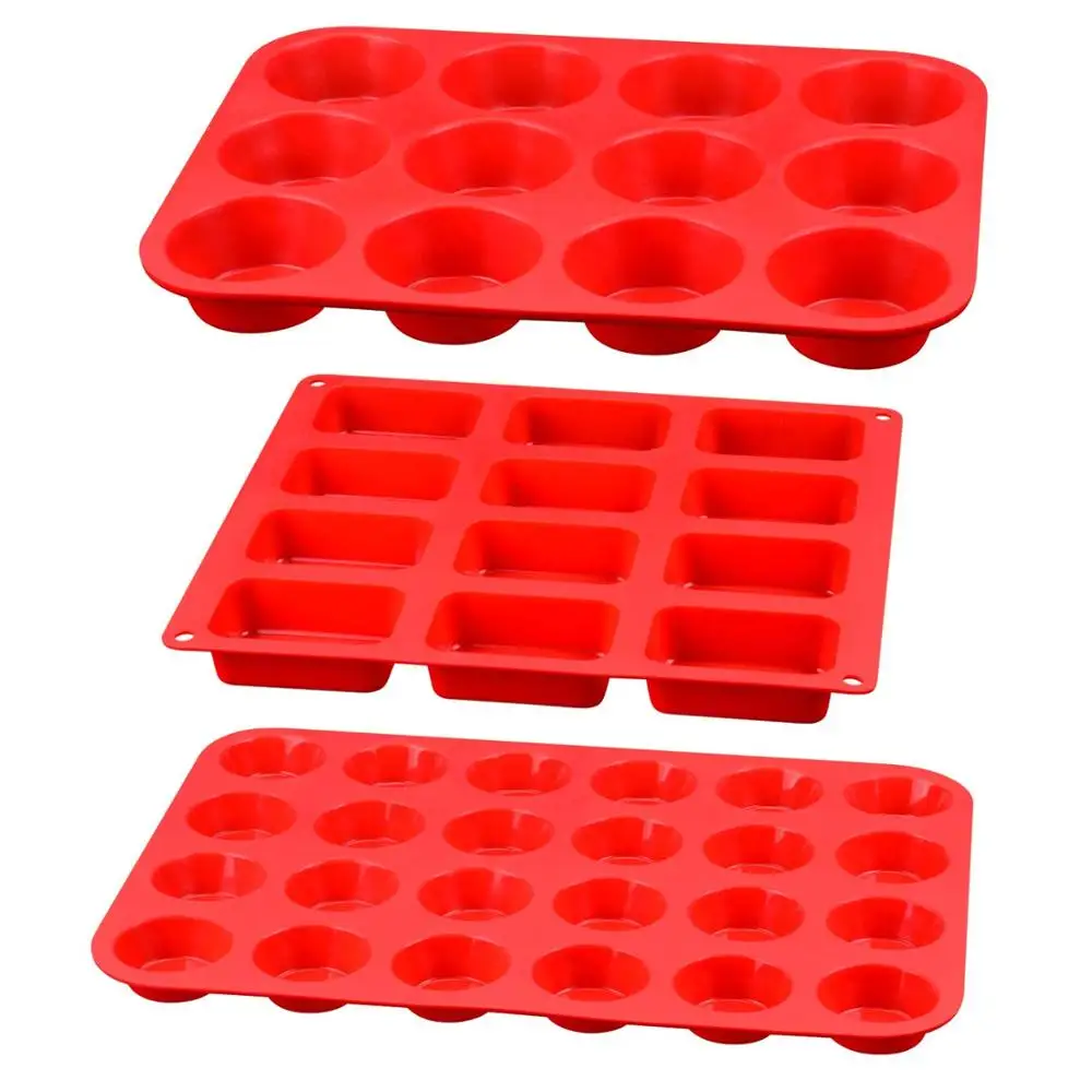 Silicone Muffin Pan  Brownie Molds -  Blue Cupcake Pan Baking Silicone Molds Set of 3 Food Grade Silicone FDA Certificate