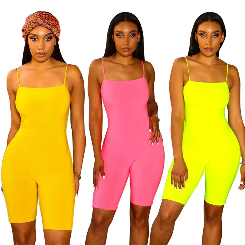 

Women Fluorescent yellow Sexy Sling Exquisite Strapless Jumpsuit pure color slip jumpsuit, Picture