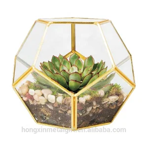 Image of Round indoor hanging copper geometric glass plant terrarium wholesale