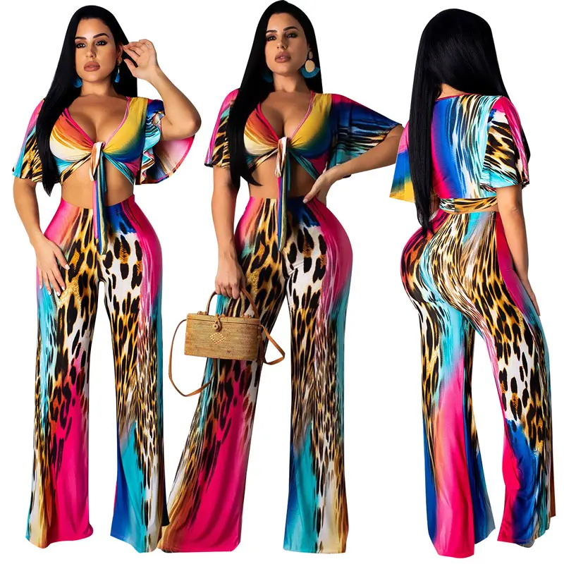 

90418-MX91 Fashion Printed Sexy knot Tops Jumpsuits For Women