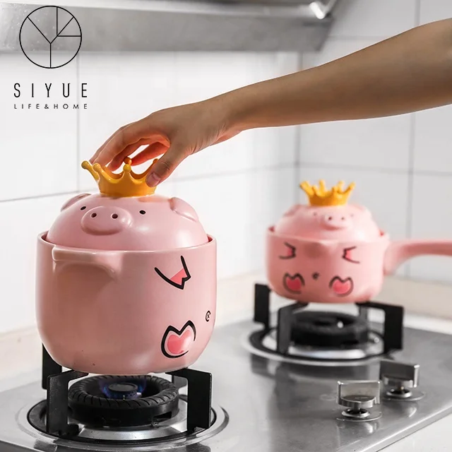 
Creative ceramic casserole with cover and cute piglet double ears casserole 1016 