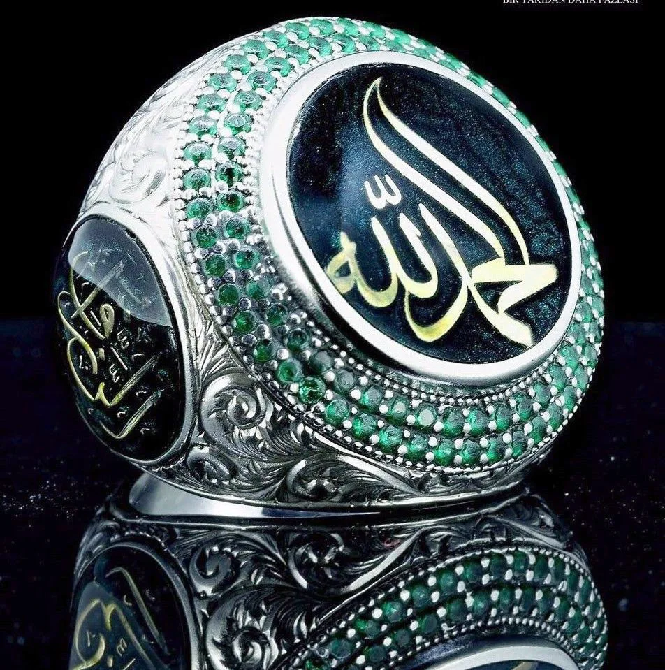 

DILAFU Turkish Jewelry Saudi Star Prince Ring Lucky Stone Exaggerated Ring Big Diamond Ring, Green