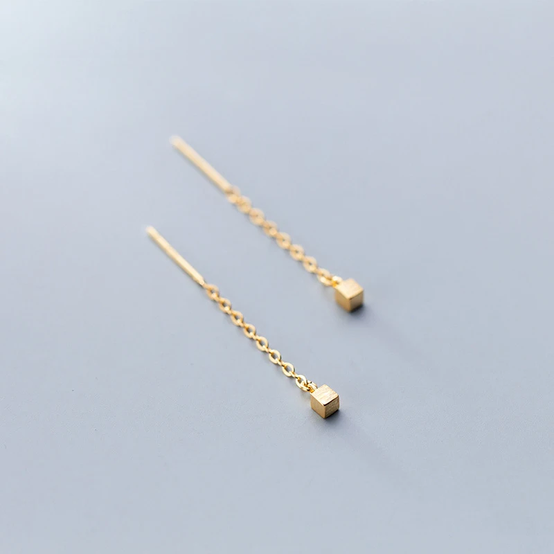 

Gold Silver Color Matte Finished Mini Cube Ear Line Earrings Brincos