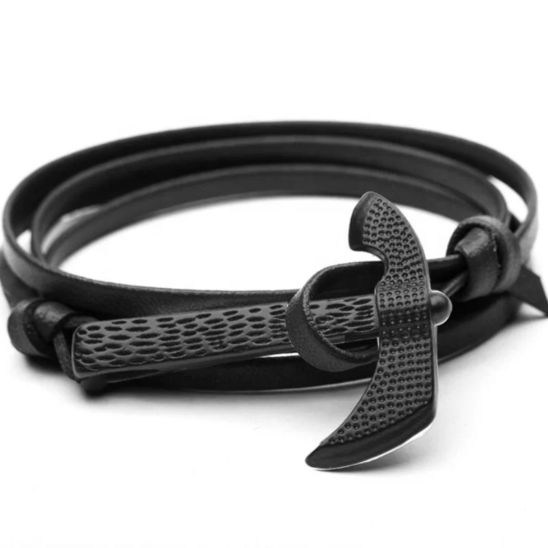 

high quality leather anchor style bracelet vikings pair black