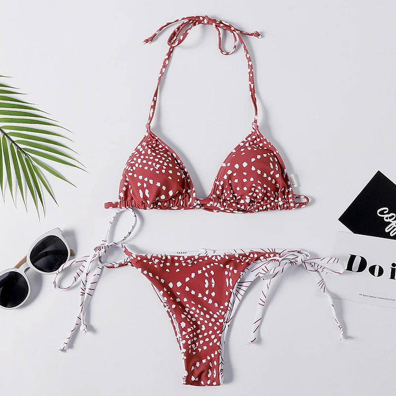 

Crazybuy 2019 Vivid print for neck tie bikini suit, Picture