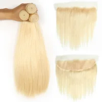 

Wholesale 613 Blonde Straight Virgin Human Hair Bundles With Transparent Lace Frontal ClosureBrazilian Remy Human Hair