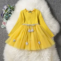 

Daily life star lace belt stripe long sleeve lovely kids girl casual dress