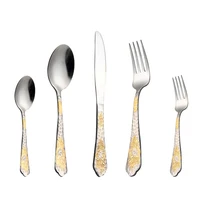 

Wholesales Golden Flower Flatware Set Stainless Steel Cutlery set For Wedding Event