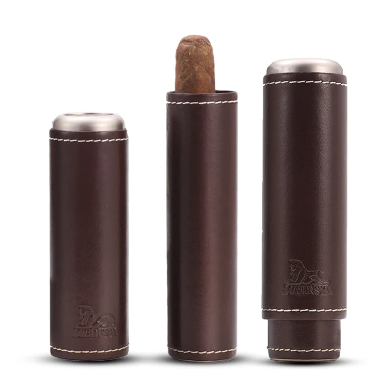 

Wholesale Single Travel Cigar Tube Case Leather & Stainless Steel Cigar Tube, Black leather / brown leather