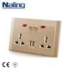 Naling Gold panel British standard double 13 amp retro wall l usb socket with neon