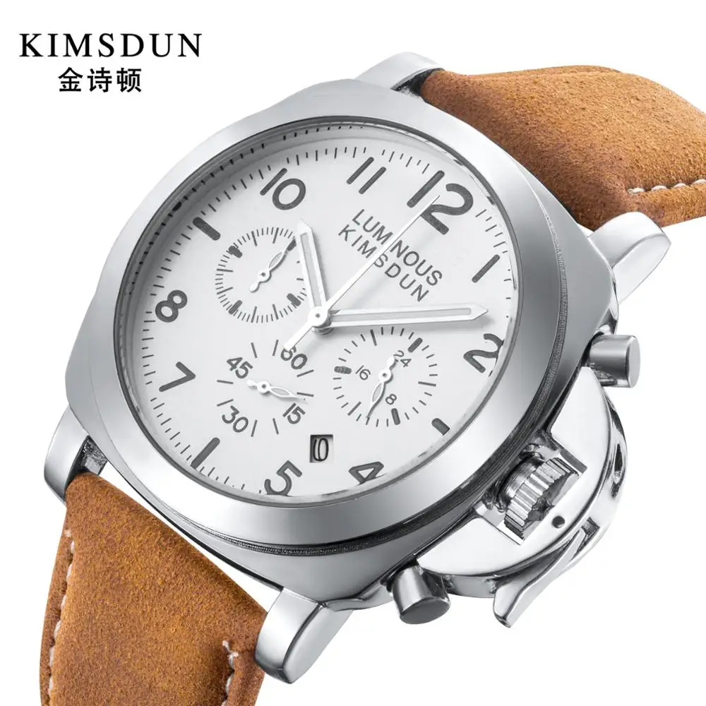 

KIMSDUN Top Luxury Brand Quartz Watch Multi Functional Watch Men's Fashion Sport Men Leather Strap 30M Waterproof Watches