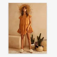 

Women's Comfy Short Sleeve Round Neck Ruffle Bottom Swing Mini Dresses