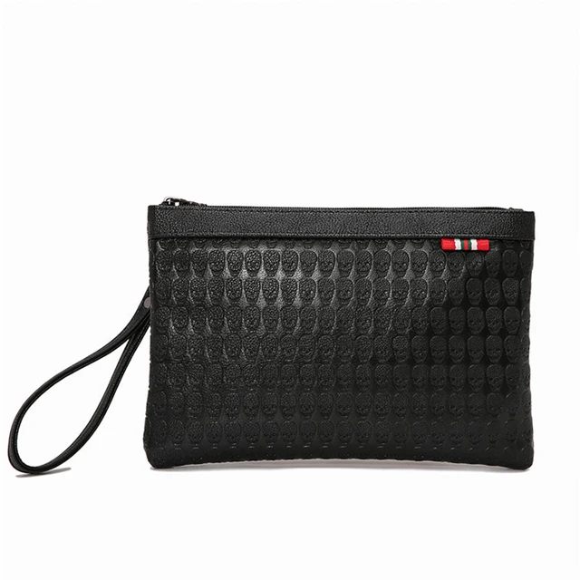 Moda Estilo Individual Em Massa de 2019 Da Forma Do Cr&acirc;nio Embossing Envelope Saco de Embreagem Carteira De Couro Dos Homens