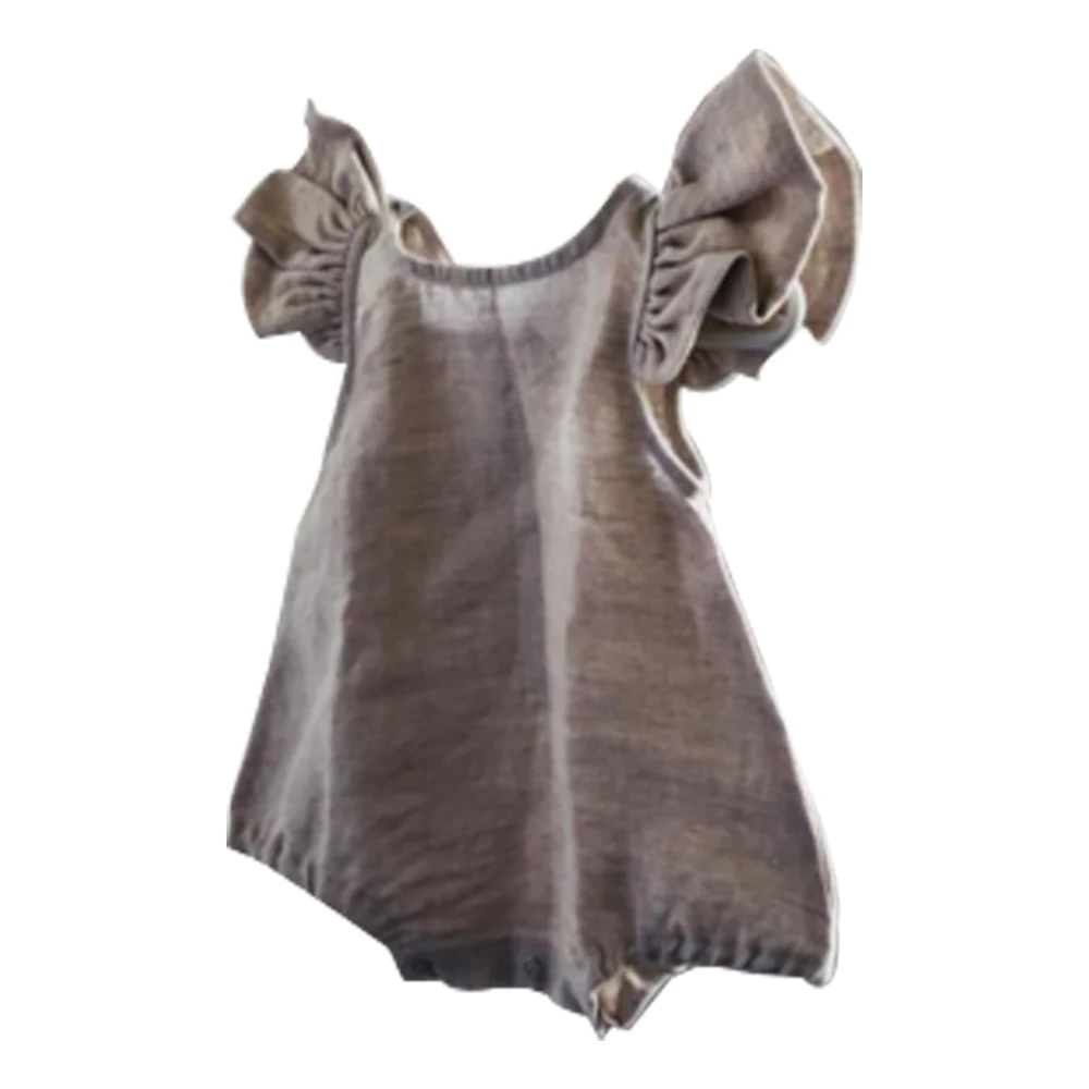 

Newborn toddler 100% linen romper flutter sleeve kids clothing boutique romper