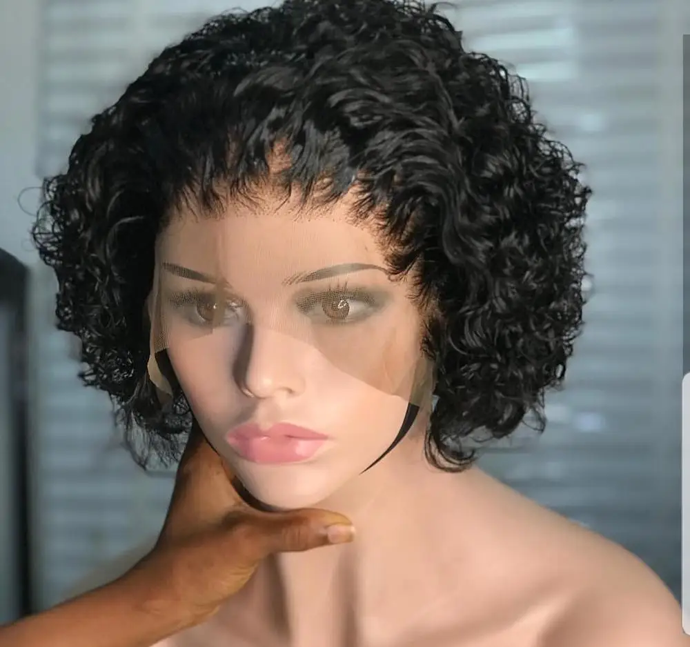 

Populared Short Bob Curly 100% Indian Remy Hair Lace Front Wigs