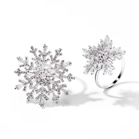 

Trend fashion white gold plated sterling silver snowflake shape paved cubic zirconia CZ zircon rotatable ring