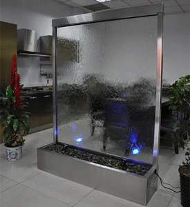 Image of waterfall fountain 78" clear glass with led light indoor and outdoor decoration