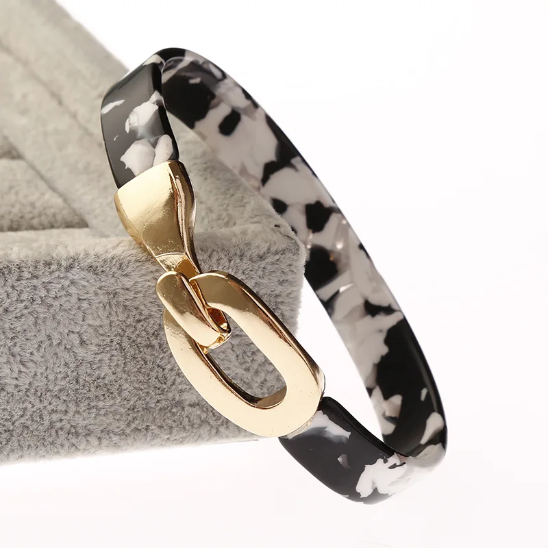 Wholesale custom new hot acrylic acetate plate open cuff tortoiseshell bracelet alloy metal buckle female bracelet FSBR070