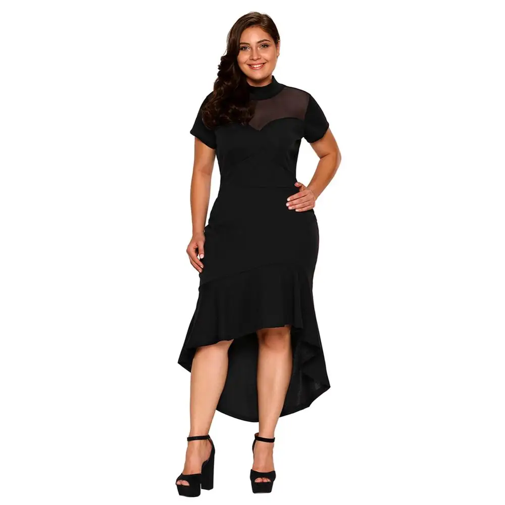 

Ladies Mesh Insert Ruffled Maxi Women Plus Size Dress