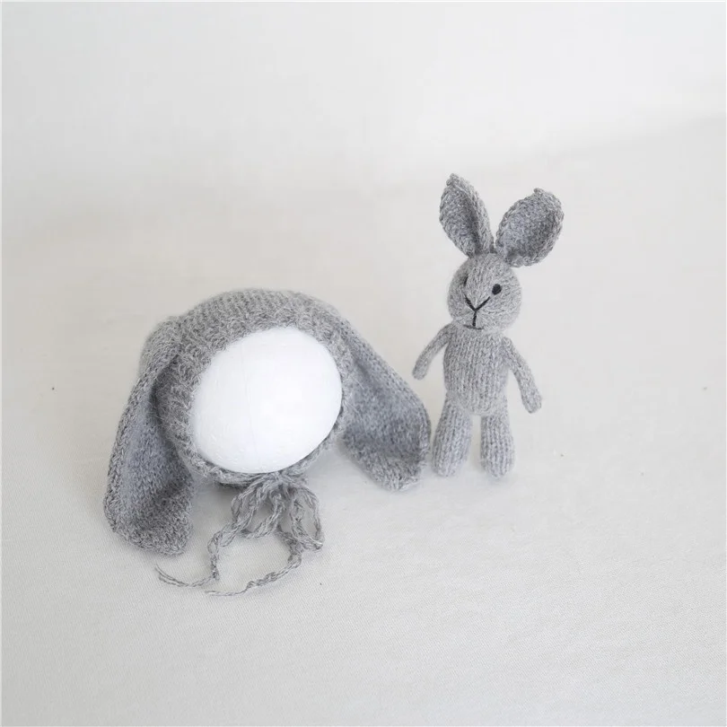 

Easter Newborn Prop Knitted Angora Bunny Bonnet Toy Set Crochet Rabbit Doll Bunny Stuffy Neworn Photography Props