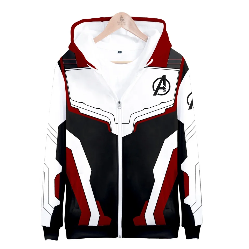 

2019 Avengers Endgame Men Hip Hop Hooded Jackets Men Jackets Coats Sweater Zipper Lightweight Jackets Bomber, Black/white