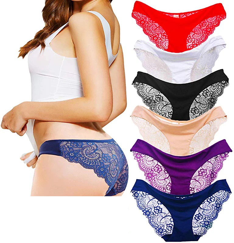 

Women Briefs Ladies Ice Silk Seamless Transparent Underwear Sexy Lace Panties, 23 colors