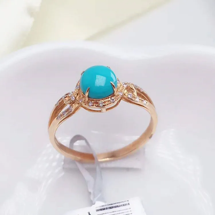 

fashion latest product 18k gold natural blue-green turquoise ring for female