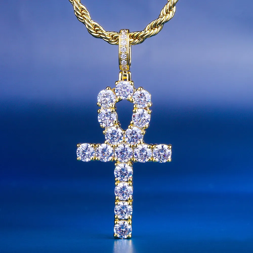 

KRKC&CO 14K Gold Ankh Iced Out Cross Pendant Hip Hop Jewelry for Men for Wholesale Agent in Stock Cross Necklace Ankh Cross
