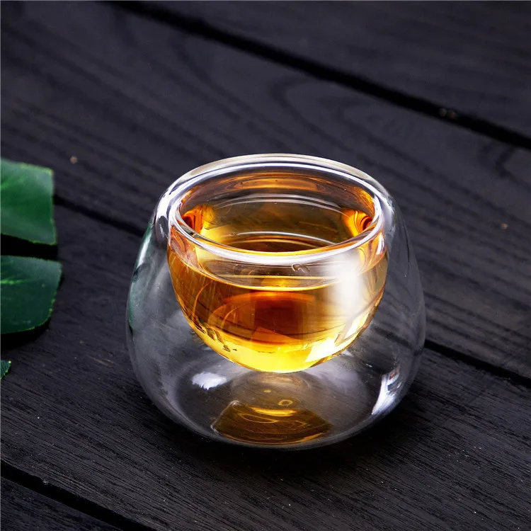 

heat resistant double wall glass teacup, round small tea mug 50ml, Clear