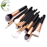 

15Pcs New Design Black Wooden Handle Rose Gold Powder Professional Kabuki Cosmetic Make - Up Private Label Makeup Brush Set