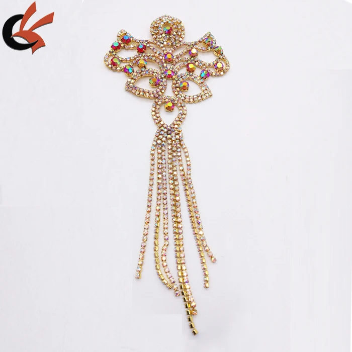 

2019 New arrival Custom Sew On AB Clear Rhinestone Applique for Dance Dress Decoration