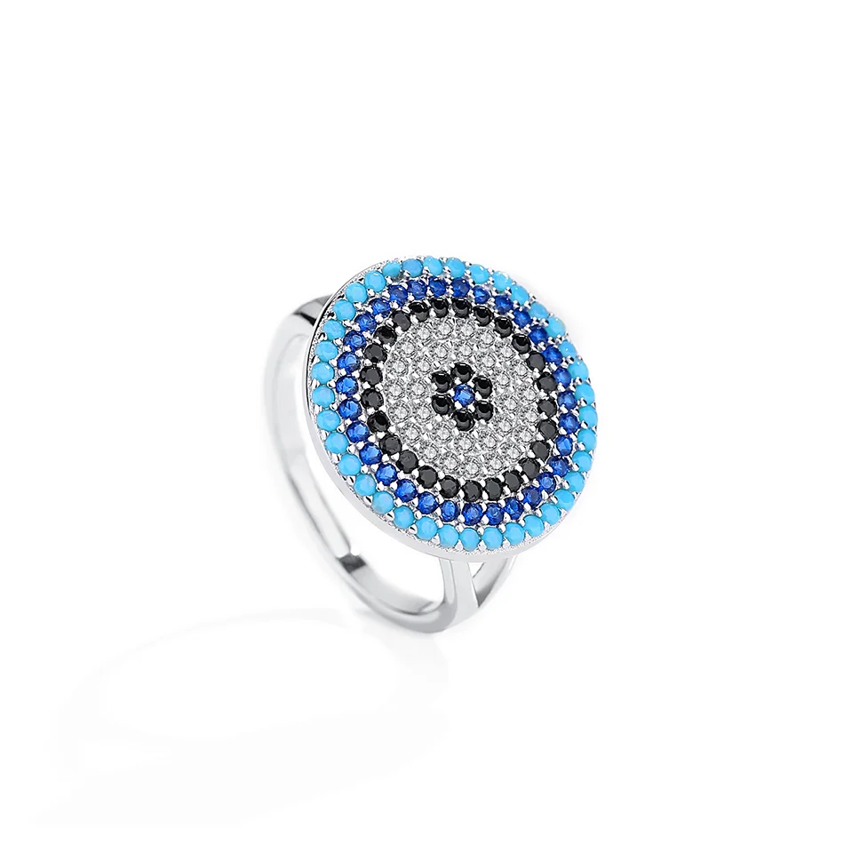 

AAA White Rhinestone Ring 925 Sterling Silver Turkey Blue Lucky Eye Ring for Women Fashion Silver Jewelry Gift