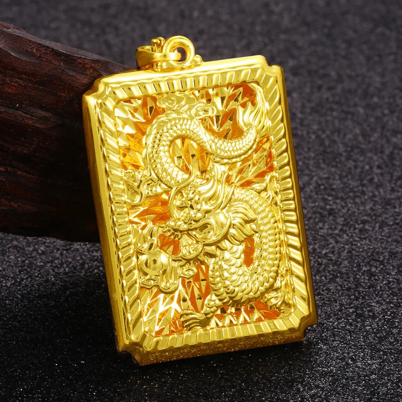 

Vietnam Alluvial Gold Buddha Charms 2019 New Design Big Square Dragon Pendants for Necklace Making Jewelry Fittings, Golden