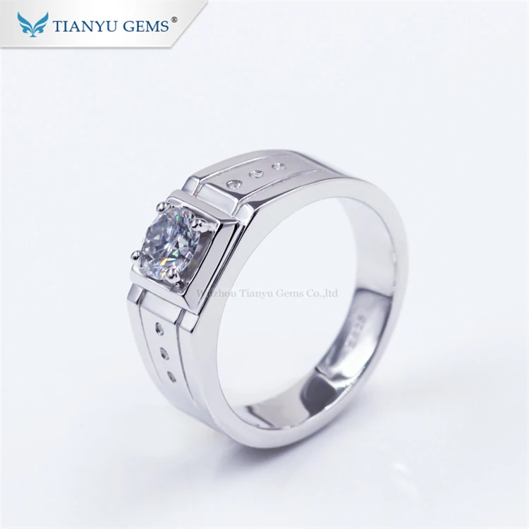 

Tianyu gems fashion luxury jewelry 925 sterling silver gold plated green moissanite gemstone rings for men